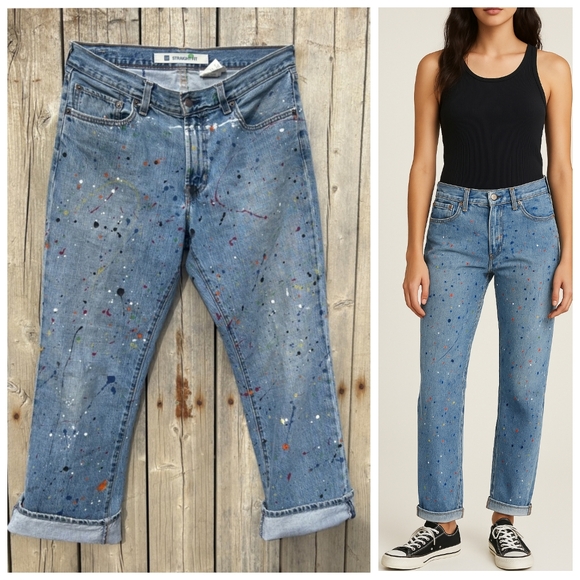 GAP Denim - Refashioned Levi’s Straight Fit Paint Splattered Jeans Sz 32/30 (Gap)